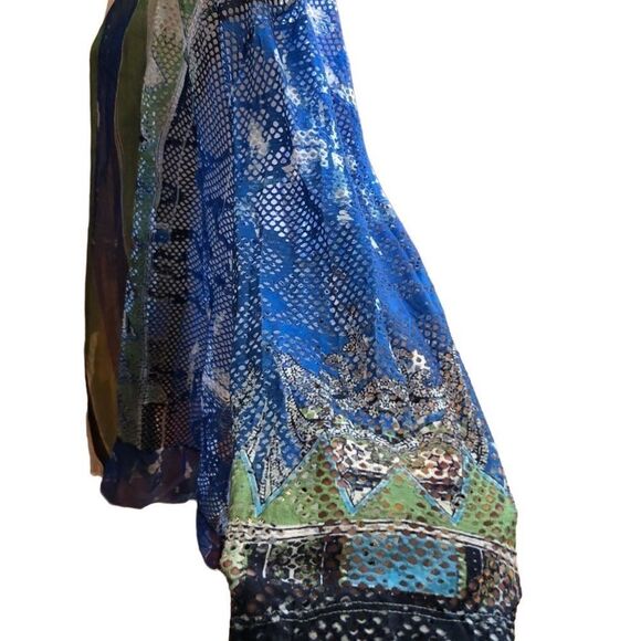 Chicos mesh blue white green swimsuit cover up size 3. Art to wear watercolor - Picture 5 of 12